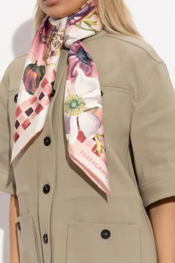 FERRAGAMO MULTICOLOUR Silk scarf with floral motif