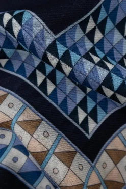 FERRAGAMO NAVY BLUE Cashmere scarf with print