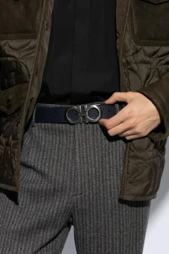 FERRAGAMO NAVY BLUE Double-sided belt