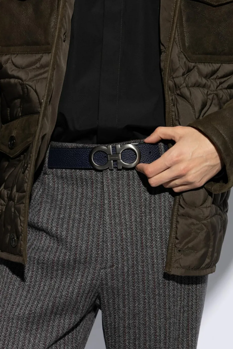 FERRAGAMO NAVY BLUE Double-sided belt
