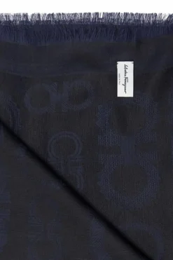 FERRAGAMO NAVY BLUE Logo scarf