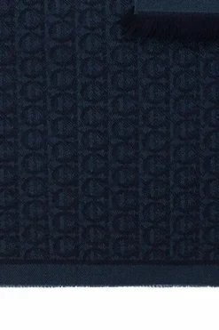 FERRAGAMO NAVY BLUE Logo-embroidered scarf