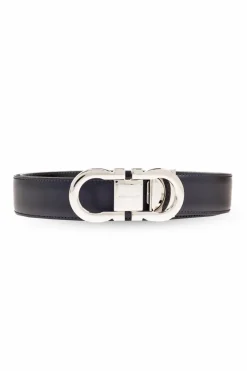 FERRAGAMO NAVY BLUE Reversible belt with logo