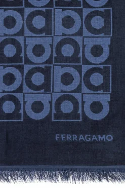 FERRAGAMO NAVY BLUE Scarf with logo