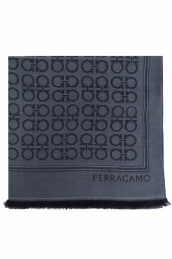 FERRAGAMO NAVY BLUE Scarf with monogram