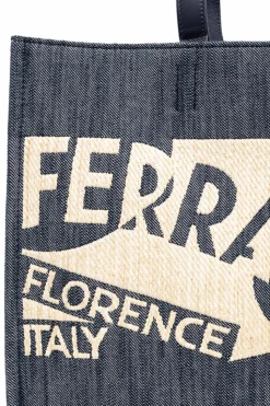 FERRAGAMO NAVY BLUE ‘Sign M’ Shopper Bag