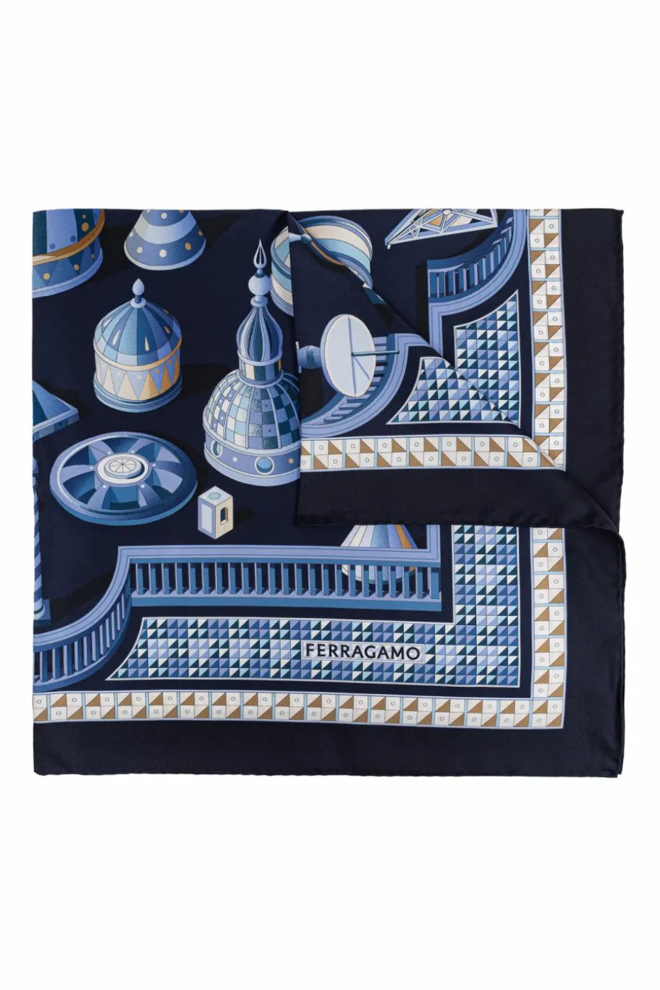 FERRAGAMO NAVY BLUE Silk scarf with print