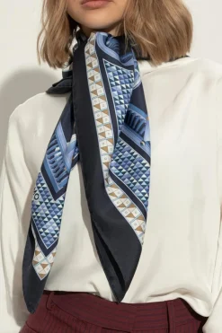 FERRAGAMO NAVY BLUE Silk scarf with print