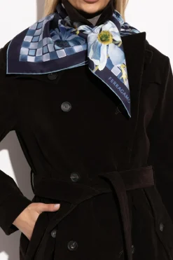 FERRAGAMO NAVY BLUE Silk scarf with floral motif