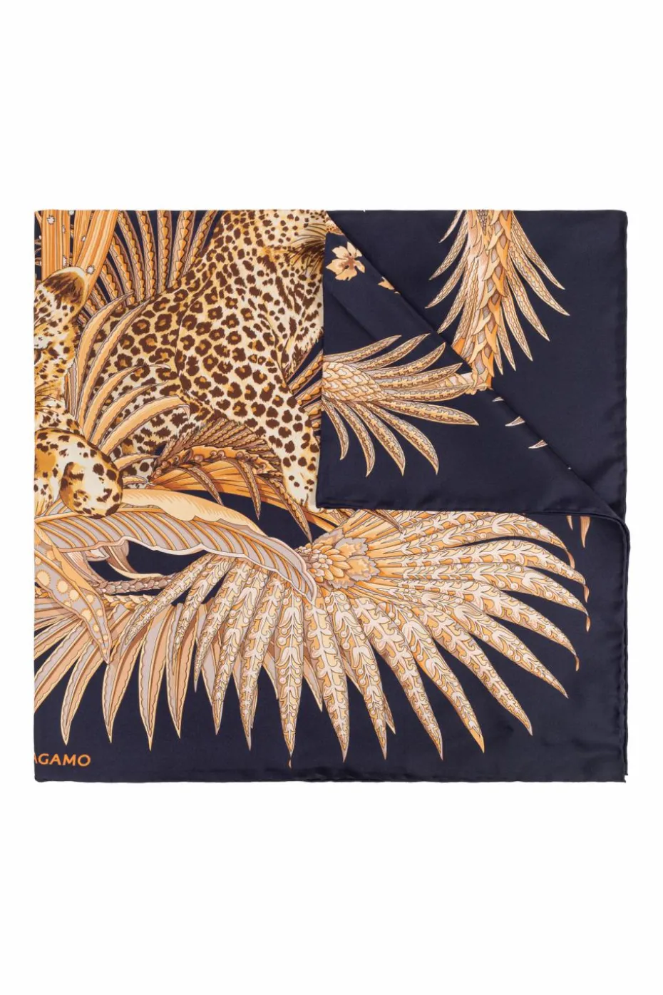 FERRAGAMO NAVY BLUE Silk scarf with print
