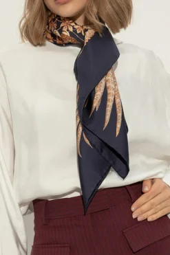 FERRAGAMO NAVY BLUE Silk scarf with print