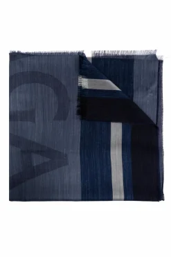 FERRAGAMO NAVY BLUE Striped pattern scarf