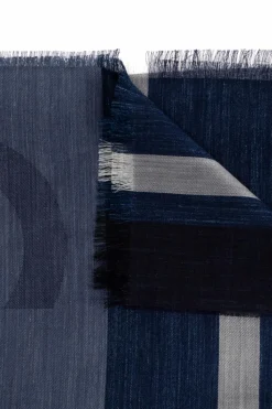 FERRAGAMO NAVY BLUE Striped pattern scarf