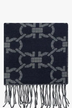 FERRAGAMO NAVY BLUE Wool scarf