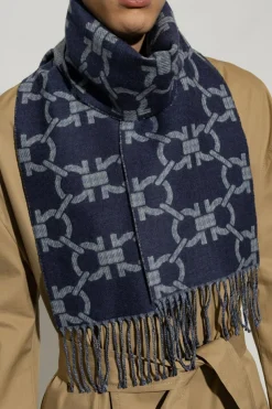 FERRAGAMO NAVY BLUE Wool scarf