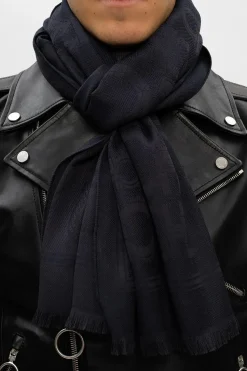 FERRAGAMO NAVY BLUE Wool scarf
