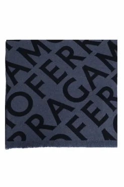 FERRAGAMO NAVY BLUE Wool scarf with monogram