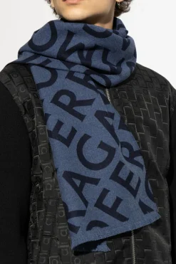 FERRAGAMO NAVY BLUE Wool scarf with monogram