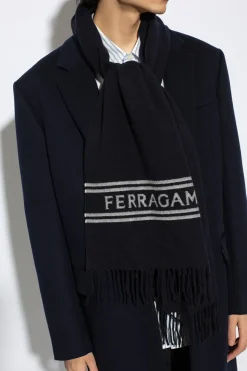FERRAGAMO NAVY BLUE Wool scarf