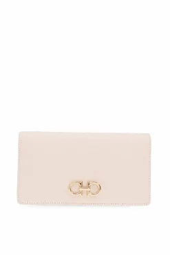 FERRAGAMO PINK Leather wallet with an appliqué in the shape of a logo