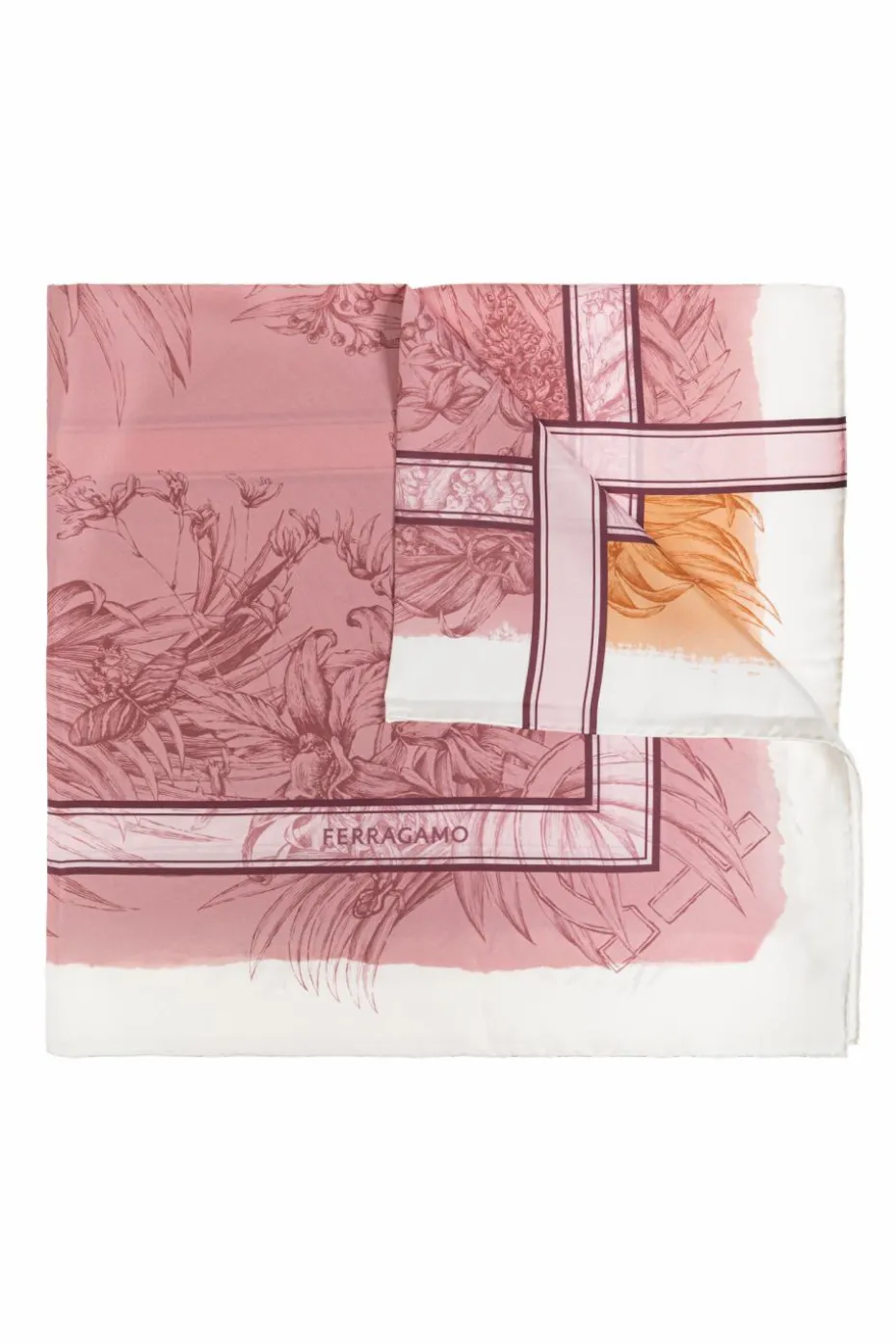 FERRAGAMO PINK Silk scarf with print