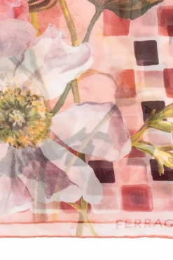 FERRAGAMO PINK Silk scarf with floral motif