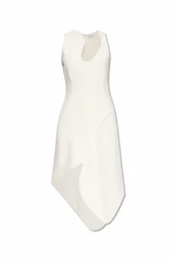 FERRAGAMO WHITE Dress with asymmetrical cut