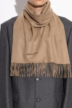 Giorgio Armani beige Cashmere scarf with fringes