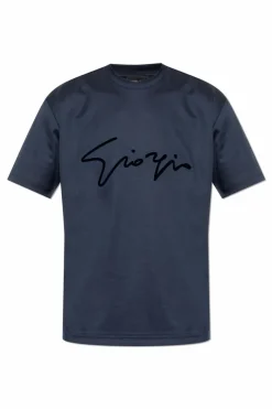 Giorgio Armani NAVY BLUE T-shirt with a logo and velvety finish