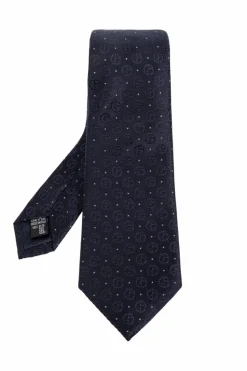 Giorgio Armani NAVY BLUE Silk tie with monogram