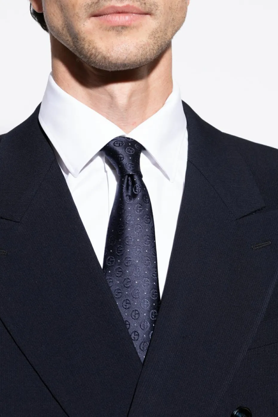 Giorgio Armani NAVY BLUE Silk tie with monogram