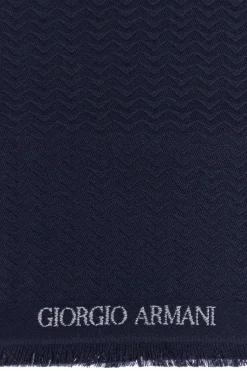 Giorgio Armani NAVY BLUE Wool scarf with logo