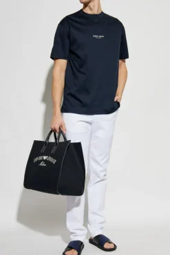 Giorgio Armani NAVY BLUE T-shirt with printed logo