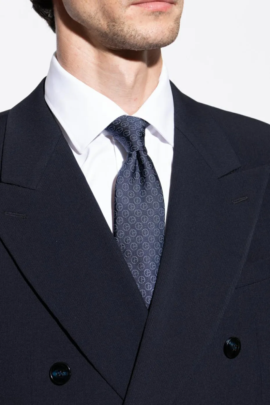 Giorgio Armani NAVY BLUE Silk tie with monogram