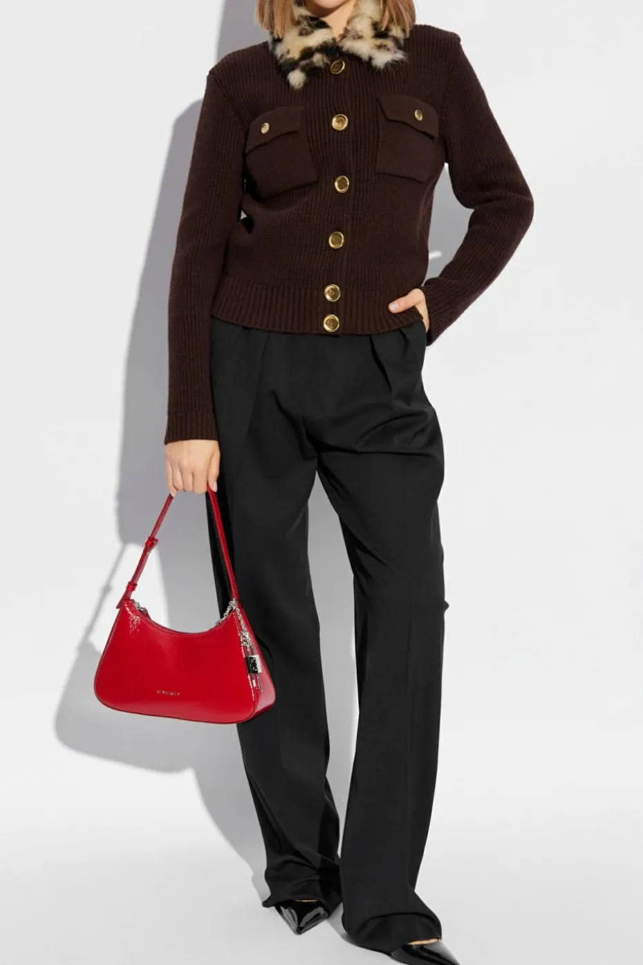 Givenchy BROWN Cardigan with fur collar
