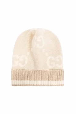 Gucci beige Cashmere beanie with monogram