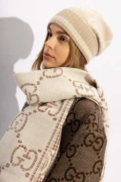 Gucci beige Cashmere beanie with monogram
