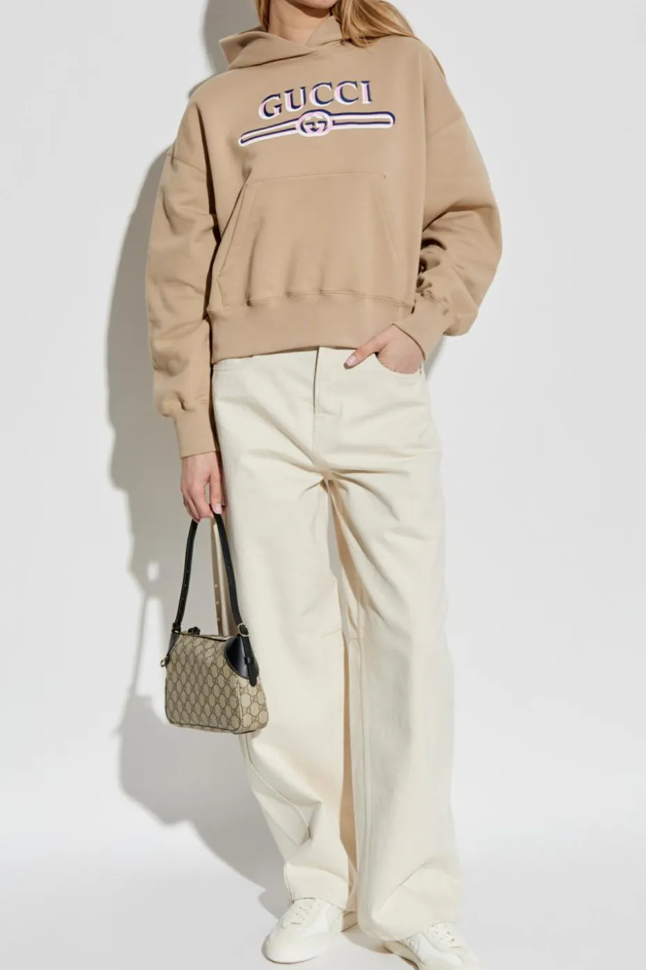 Gucci beige Hoodie with printed logo