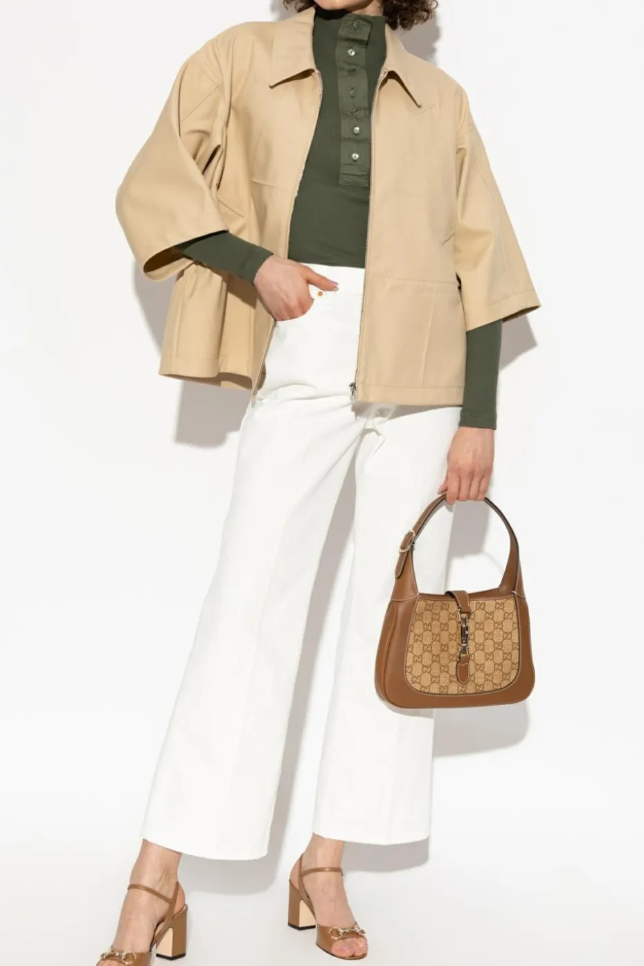 Gucci beige Jacket with embroidered logo on collar