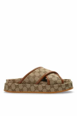 Gucci beige Platform slides
