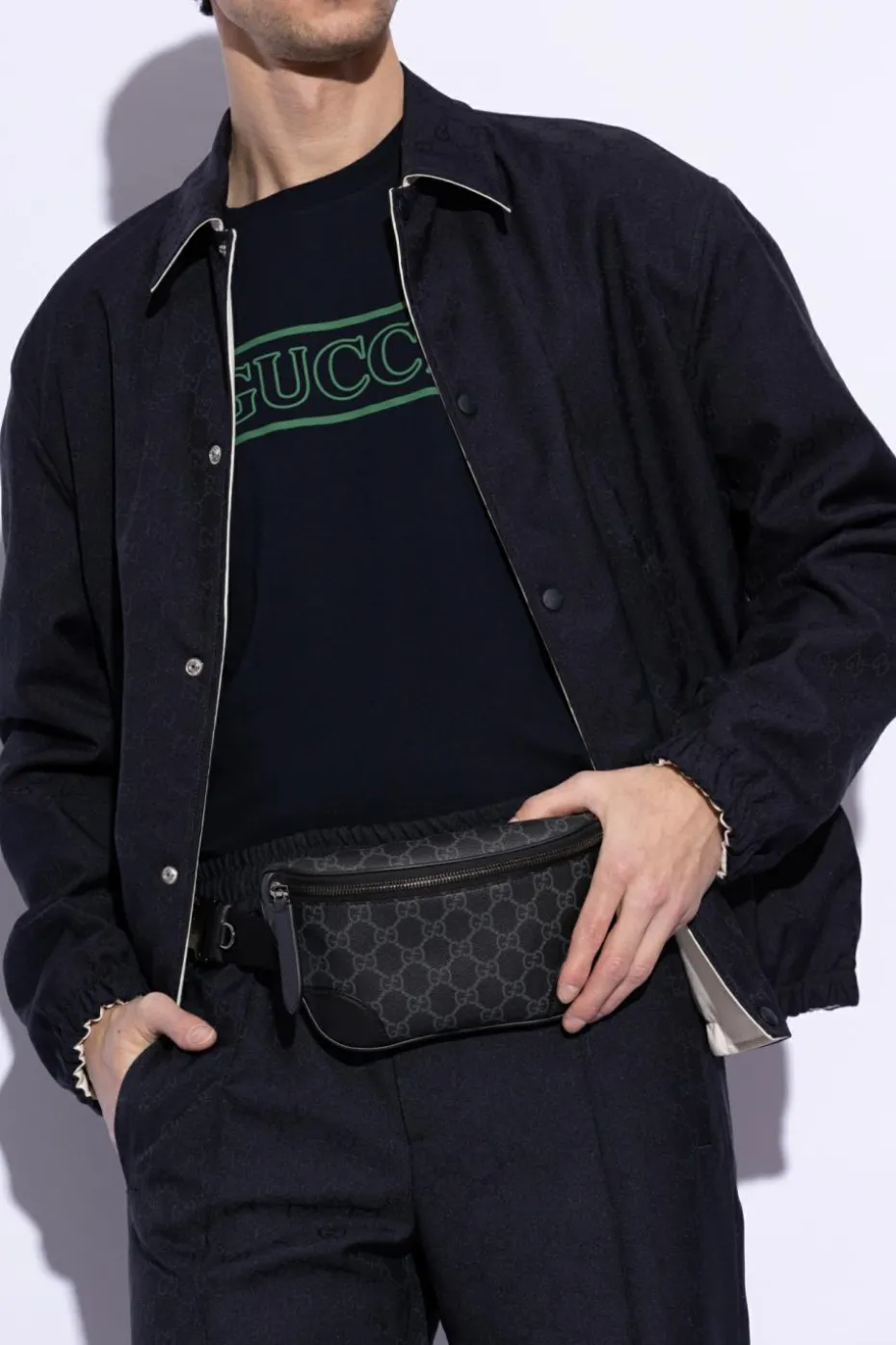 Gucci BLACK Belt bag GG Emblem Small