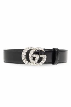 Gucci BLACK Belt with crystal-encrusted buckle