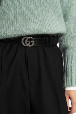 Gucci BLACK Belt with crystal-encrusted buckle