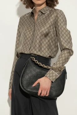 Gucci BLACK Handbag GG Emblem Medium