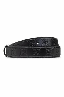 Gucci BLACK Leather belt with monogram