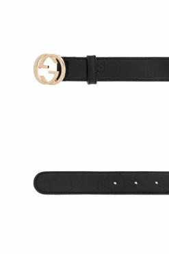 Gucci BLACK Leather belt with monogram
