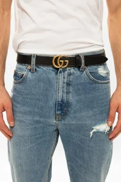 Gucci BLACK Leather belt with logo