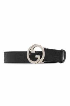 Gucci BLACK Leather belt with logo