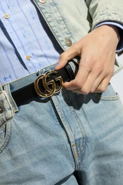 Gucci BLACK Leather belt with logo