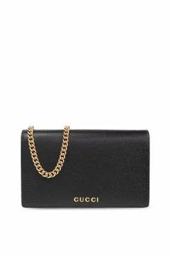 Gucci BLACK Leather wallet on chain